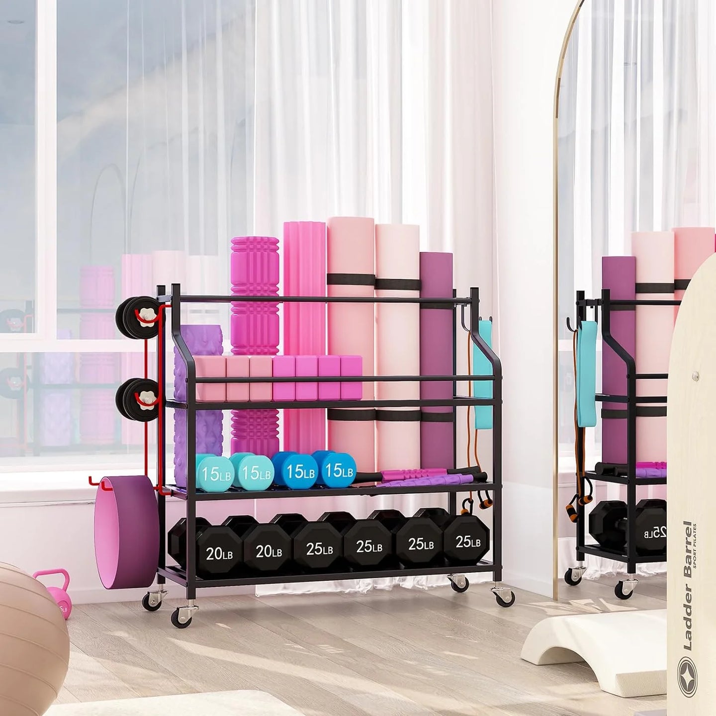 Multifunctional Dumbbells and Yoga Mat Storage Cart – Home Gym Organizer - stylishhomedecor2024.com