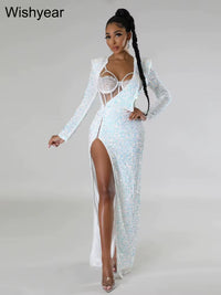 Elegant Christmas & Birthday Celebrity Party Long Dress – Sexy High Split Sequin Lace Prom Gown - stylishhomedecor2024.com