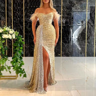 Elegant and Sexy Split Plus-Size Evening Dress – Sequin Ball Gown for Formal Parties - stylishhomedecor2024.com