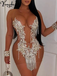 Sexy Mesh Sequin Mini Dress – Bodycon Club & Party Dress - stylishhomedecor2024.com