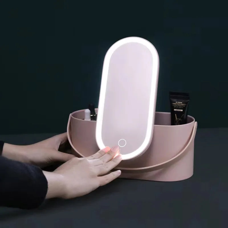 Makeup Organizer Box with LED Light Mirror - stylishhomedecor2024.com