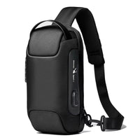 Men wearing USB anti-theft crossbody bag at the airport