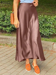 ZANZEA Woman Spring Autumn Satin Silk Skirt Work OL Back Zipper Faldas - stylishhomedecor2024.com