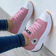 Flat Lace-Up Sneakers – Patterned Canvas Casual Sport Shoes for Women - stylishhomedecor2024.com