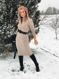 Slim Fit Kimono Sweater Dress – High Collar Wool Midi Dress for Autumn & Winter - stylishhomedecor2024.com