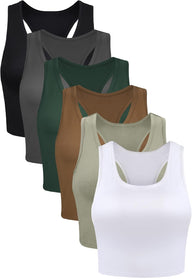 6-Piece Set of Basic Sleeveless Racerback Sports Crop Tank Tops for Women and Girls - stylishhomedecor2024.com