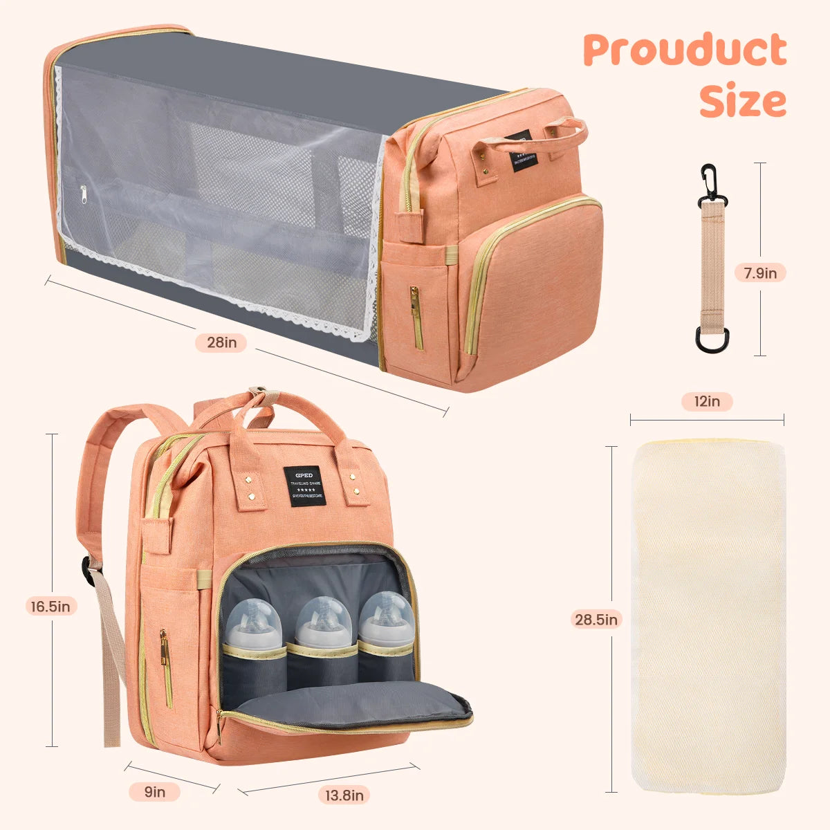 Multifunctional Diaper Bag Backpack with Foldable Crib and USB Charging Port - stylishhomedecor2024.com