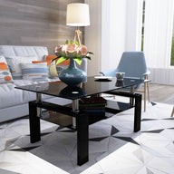 Rectangle Black Glass Coffee Table, Clear Coffee Table,Modern Side