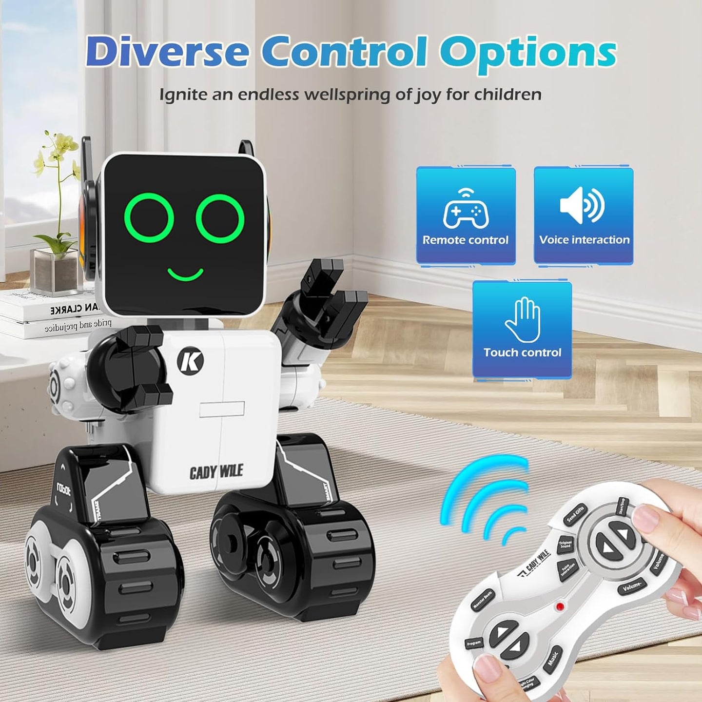 Rechargeable RC Robot Toy for Kids - Interactive Intelligent LED Light, Speaks, Dances, Built-In Coin Bank (White) - stylishhomedecor2024.com