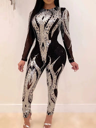 Sexy Long Sleeve Sequin Bodycon Jumpsuit – One-Piece Party Outfit - stylishhomedecor2024.com