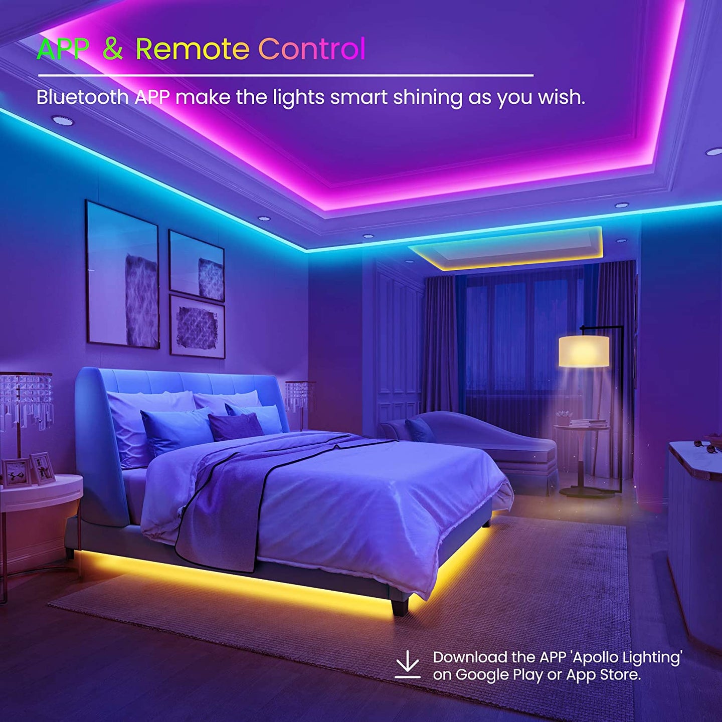 50 FT Long LED Strip Lights, Bluetooth LED Lights for Bedroom, Color Changing Light Strip with Music Sync, Smart Lights Controlled via Phone APP and IR Remote. - stylishhomedecor2024.com