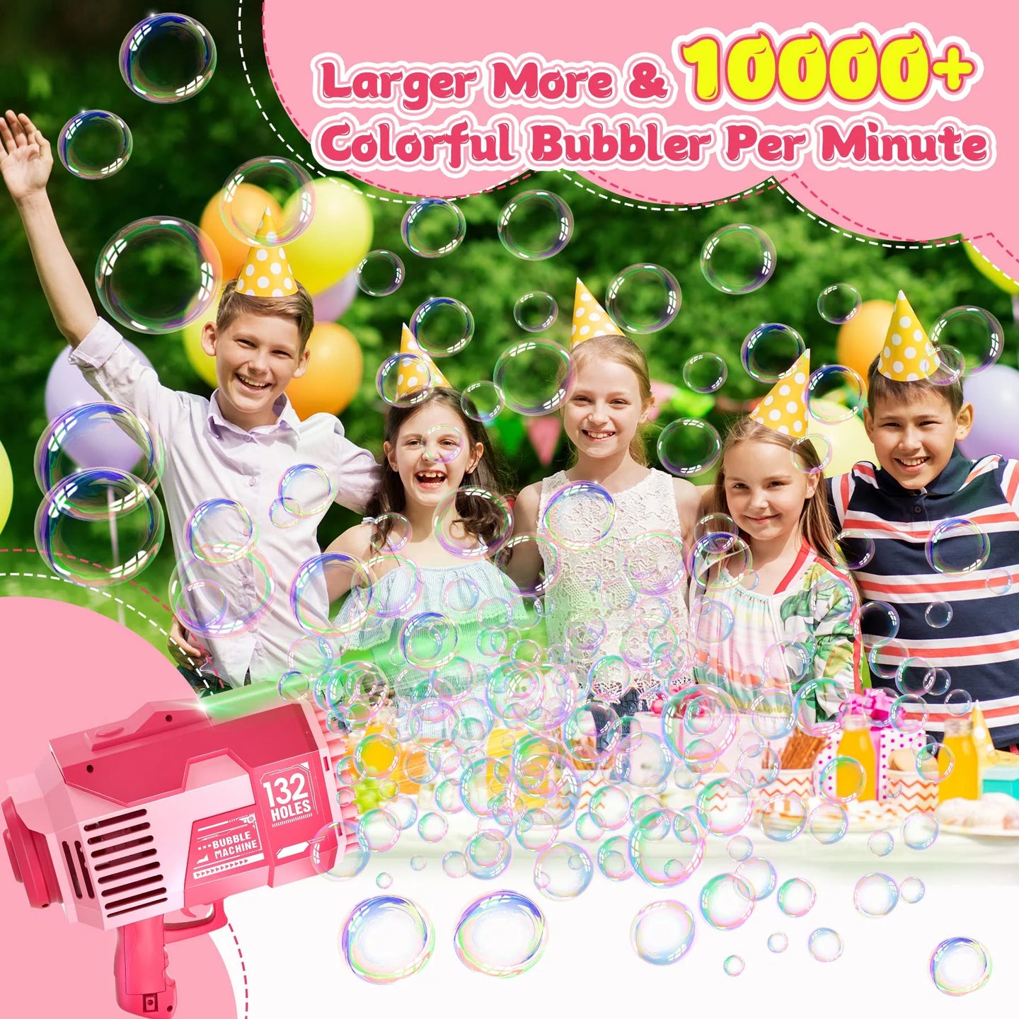 Bubble Machine for Kids 132 Holes Bubble Toys with Colorful Lights Bubble Blower for Toddlers Bubble Maker Gift for Indoor Outdoor Birthday Party Wedding, Pink - stylishhomedecor2024.com