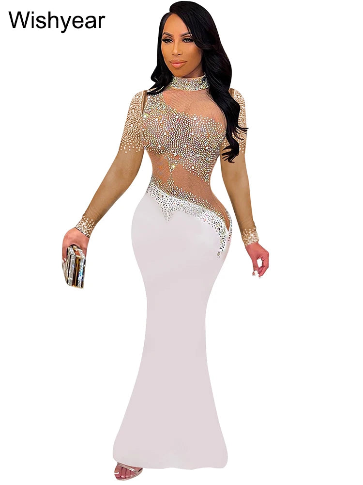 WishYear Rhinestone Mesh Mermaid Dress