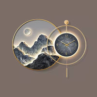 Luxury Modern LED Wall Clock Crystal Canvas Landscape Paintings Digital Modern Lighting Wall Art Mountain Wall Decoration Living