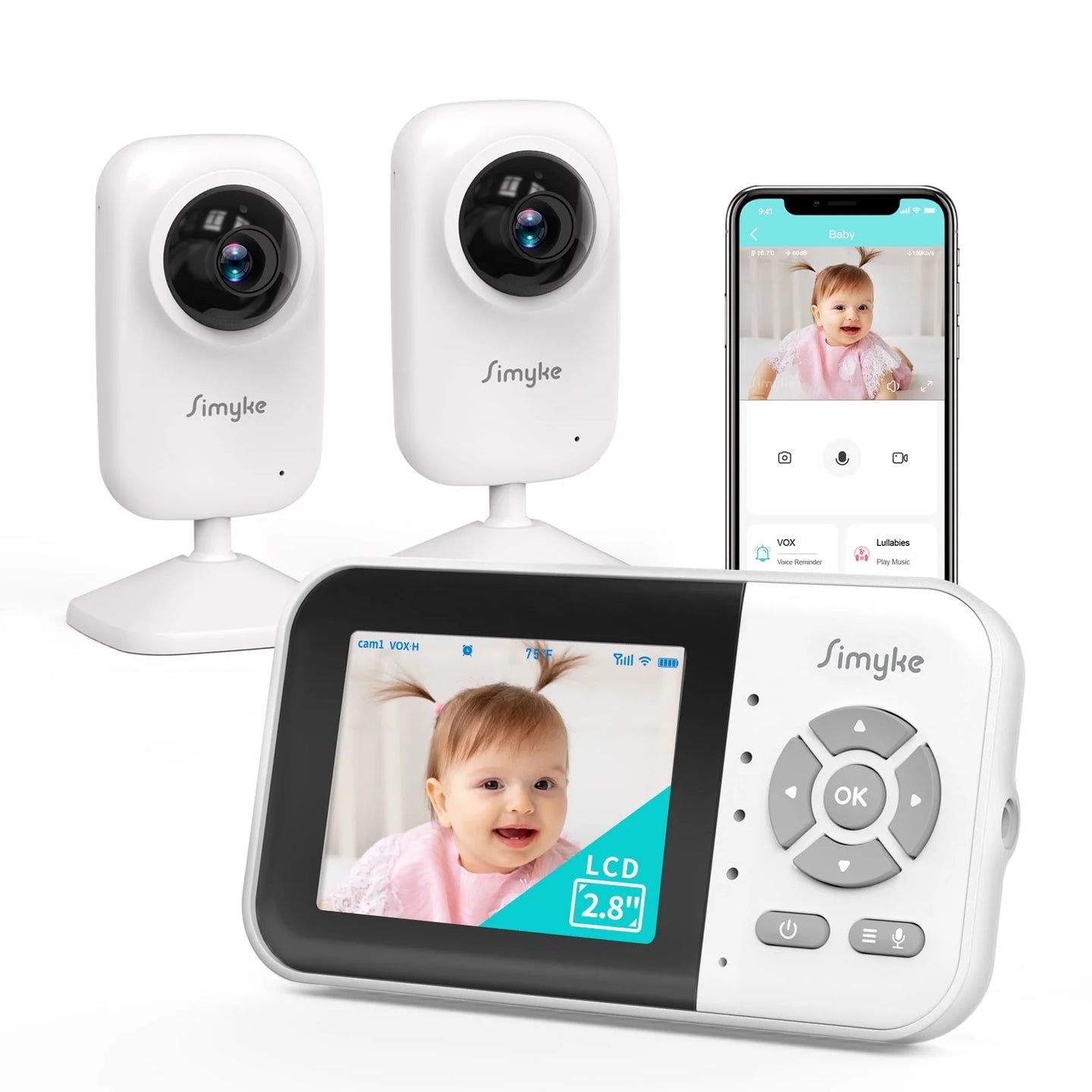 Upgrade Video Baby Monitor with 2 Cameras and Audio 2.8" LCD Screen, Night Vision, APP, 2 Way Talk, 1200Ft Long Range, Feeding Clock, Temperature Detection, Portable Wireless Baby Cam Home Use - stylishhomedecor2024.com