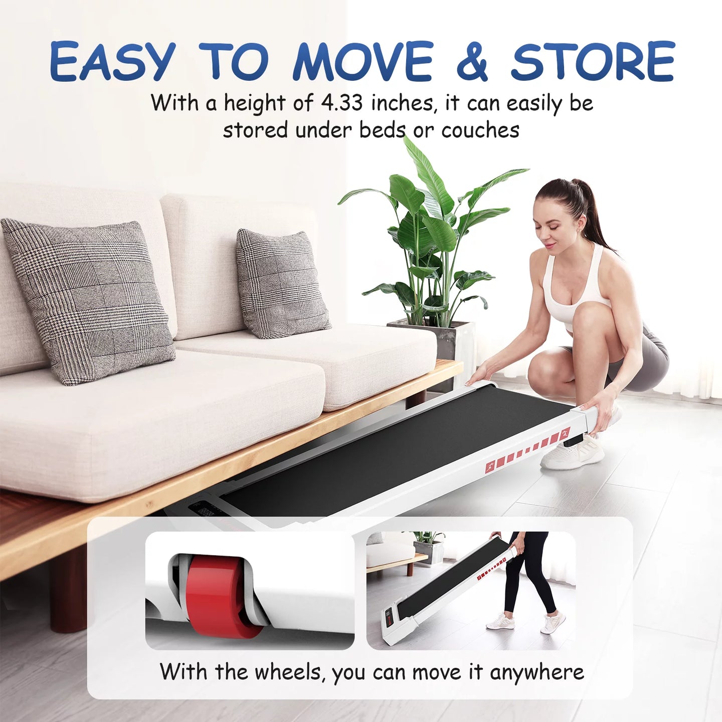 Walking Pad Treadmill under Desk, White 2.25HP Portable Mini Treadmill W/ Remote Control - stylishhomedecor2024.com