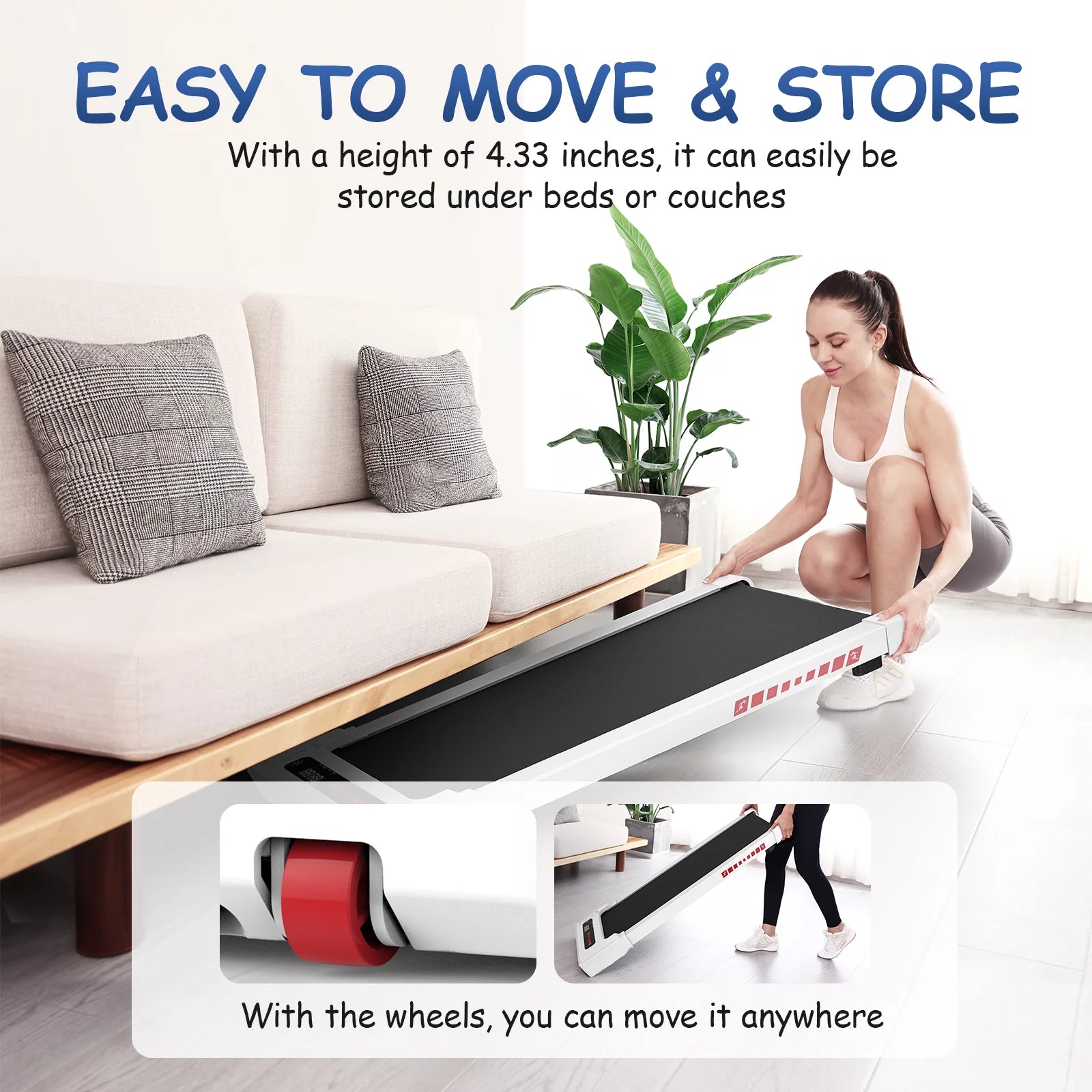 Walking Pad Treadmill under Desk, White 2.25HP Portable Mini Treadmill W/ Remote Control - stylishhomedecor2024.com