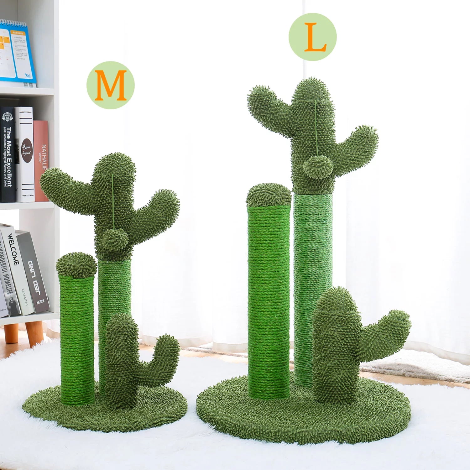 23" Cactus Cat Scratching Posts Medium Sisal Cat Scratcher,Green - stylishhomedecor2024.com