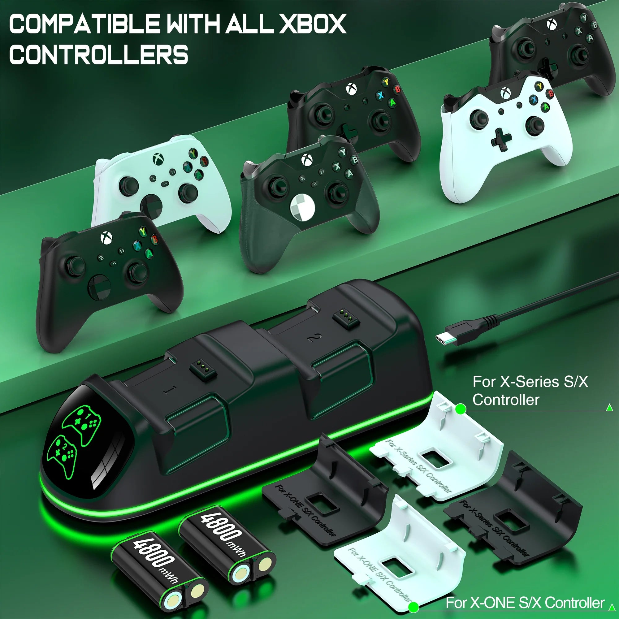 Controller Charger for Xbox Series/One-X/S/Elite with 2 X 4800 Mwh Rechargeable Battery Packs, Xbox Accessories for Xbox Controller Battery - stylishhomedecor2024.com