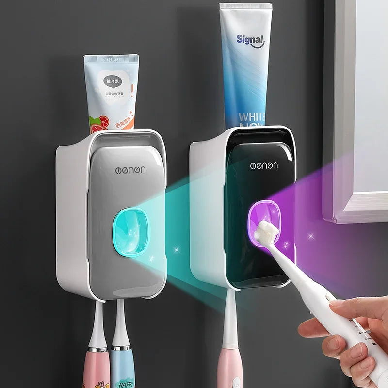 Automatic Toothpaste Dispenser Squeezer with Toothbrush Holder Wall Mounted Bathroom Accessories Sets - stylishhomedecor2024.com