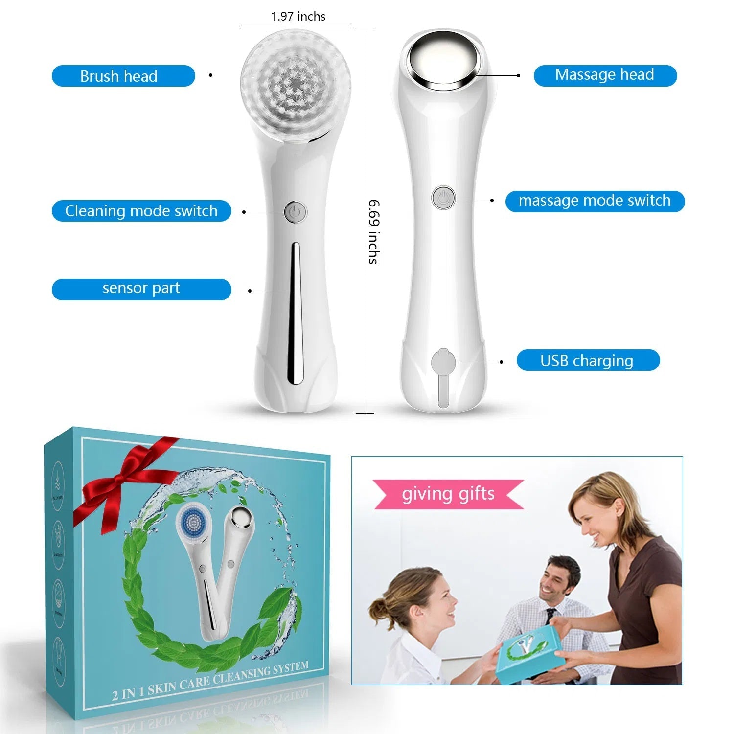 Facial Cleansing Brush – Rechargeable, IPX7 Waterproof, Multi-Head Kit