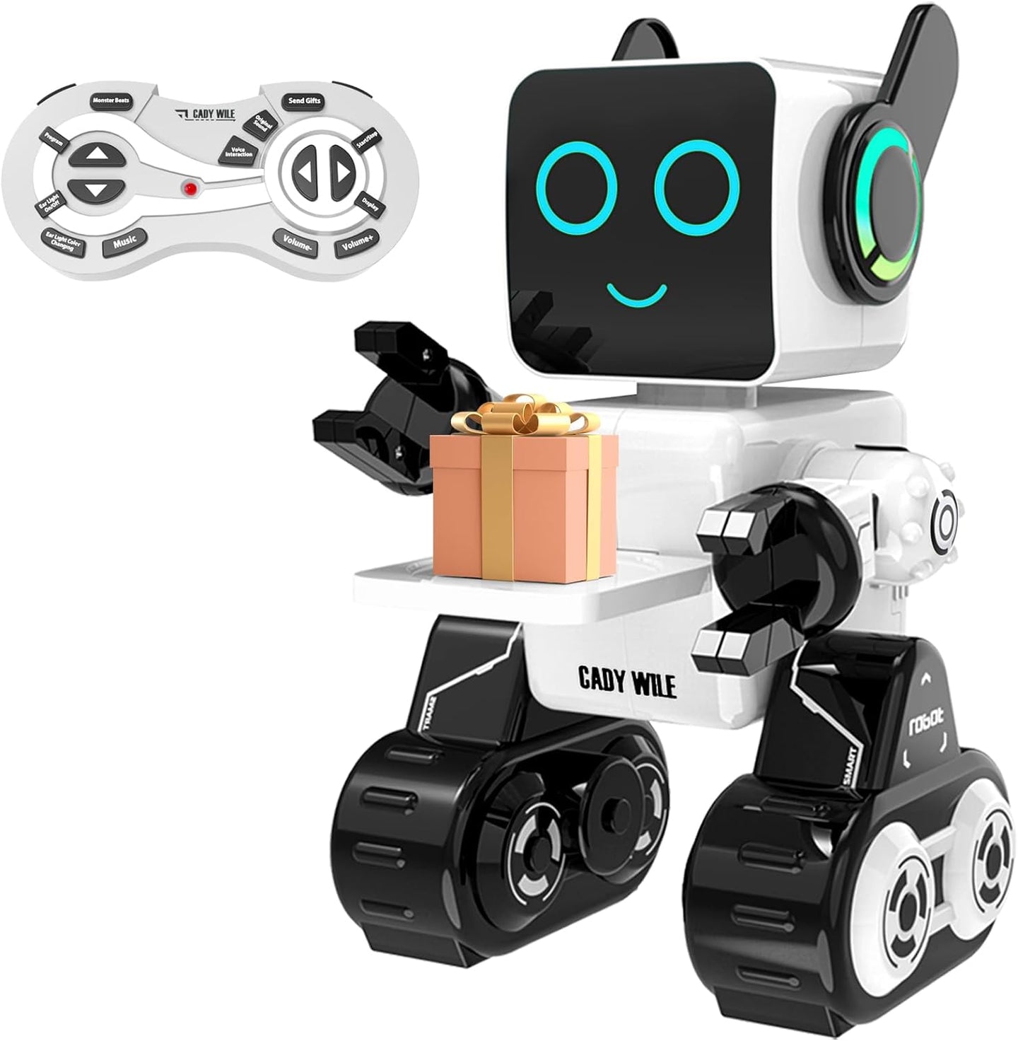 Rechargeable RC Robot Toy for Kids - Interactive Intelligent LED Light, Speaks, Dances, Built-In Coin Bank (White) - stylishhomedecor2024.com