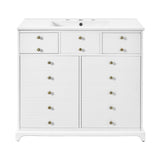 36" Bathroom Vanity with Ceramic Sink - Solid Wood