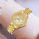 Women'S Quartz Watch Gold Luxury Women Ring Necklace Earring Rhinestone Fashion Wristwatch Casual Ladies Watches Jewelry Set ﻿