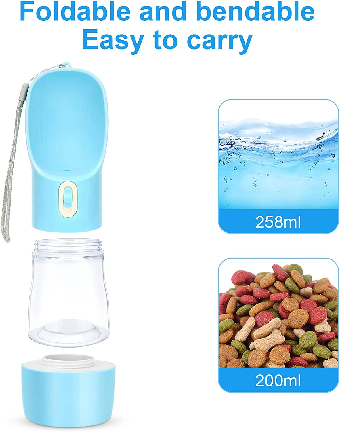 Portable Dog Water Bottle for Walking, Leak Proof Puppy Water Bottle with Food Container, Lightweight Pet Water Bottle for Hiking, Easy to Carry, BPA Free (Blue) - stylishhomedecor2024.com