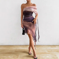 New Sweetheart Hot Girl Strapless Dress Mesh Thin Ruffled Slim Sexy Party Birthday Skirt for Women