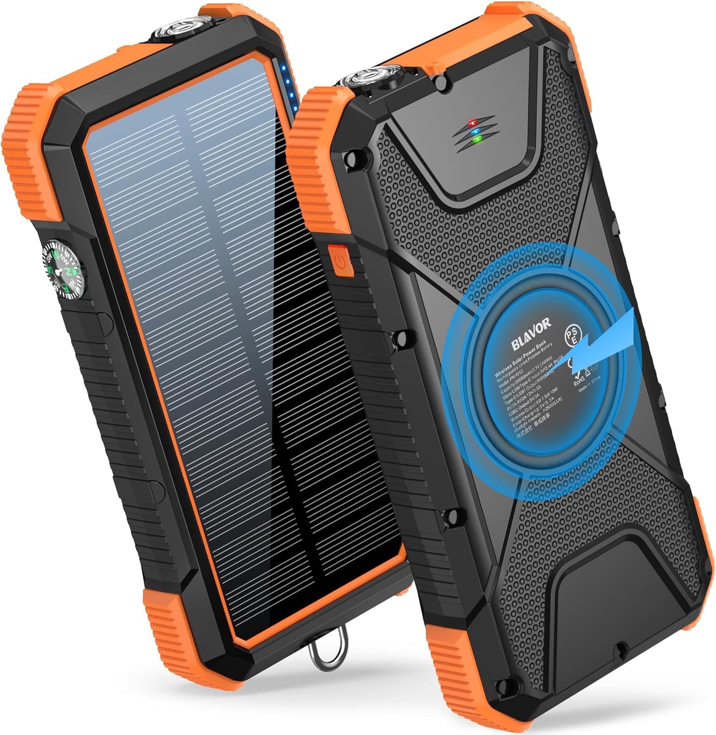 Solar Power Bank, 𝗣𝗗𝟭𝟴𝗪 𝐐𝐂𝟑.𝟎 Fast Charging 10W Wireless Charger 20000Mah Solar Powered Powerbank with Type C Input/Output, IPX5 Waterproof, Camping Flashlight, Compass, Carabiner - stylishhomedecor2024.com