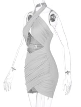 Sexy Cross Bandage Wrap Chest Front Hollow Out Slim Bodycon Dress Women Sleeveless Backless Mini Dress Club Party Vestidos