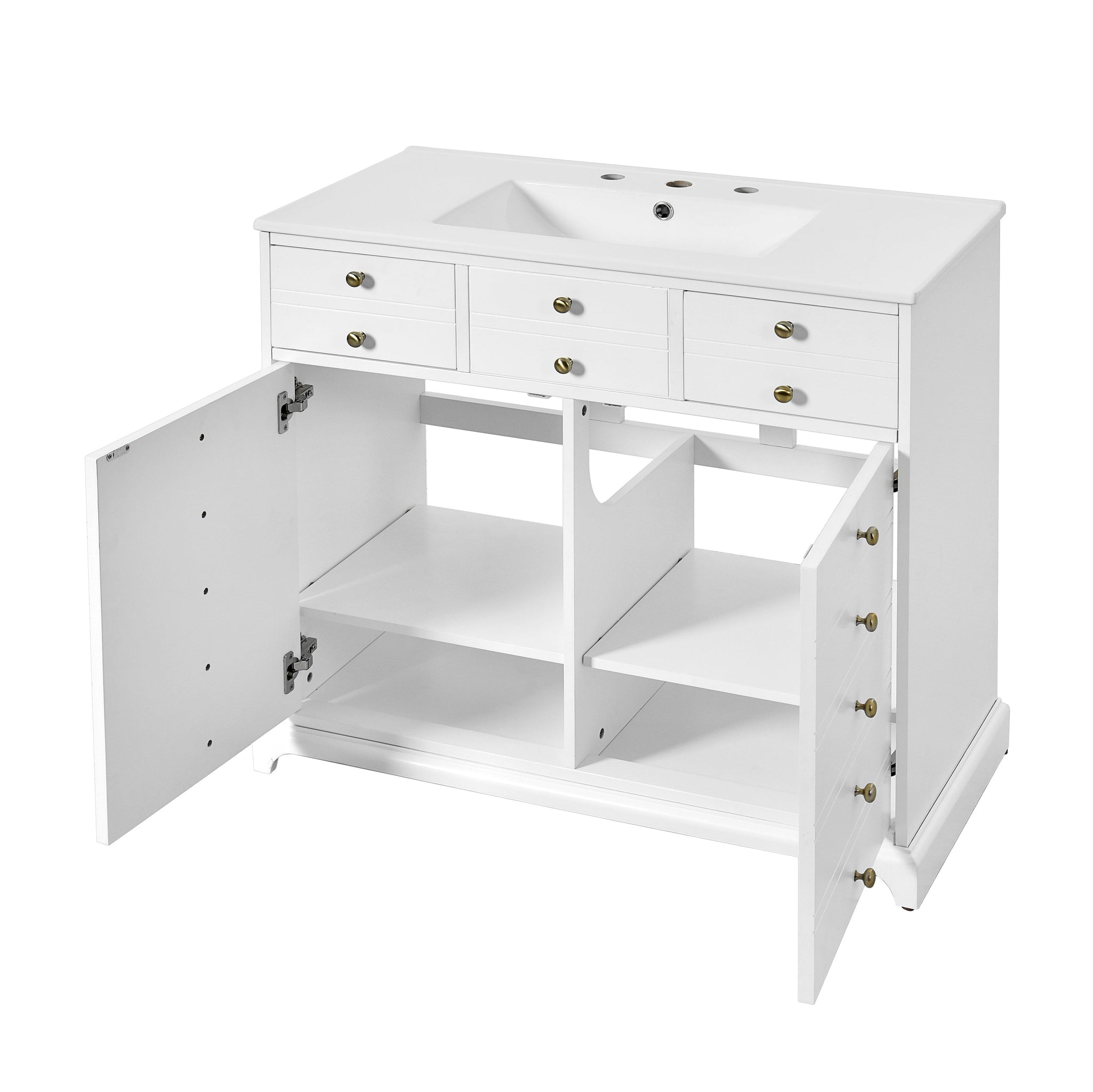 36" Bathroom Vanity with Ceramic Sink - Solid Wood