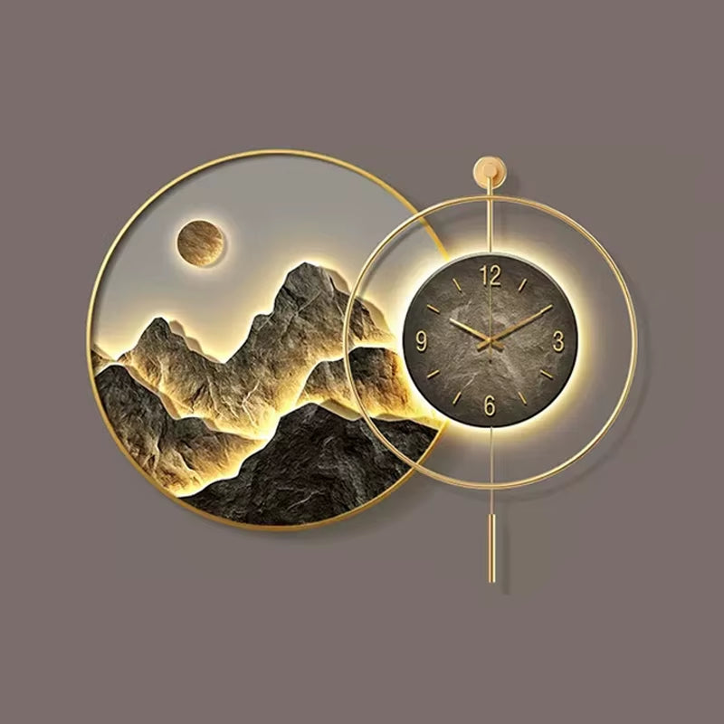 Luxury Modern LED Wall Clock Crystal Canvas Landscape Paintings Digital Modern Lighting Wall Art Mountain Wall Decoration Living