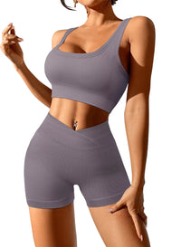 2 Piece Yoga Outfit Seamless Workout Set High Waist Exercise Short Pants with Sport Bra Tracksuit Gym Tracksuits - stylishhomedecor2024.com