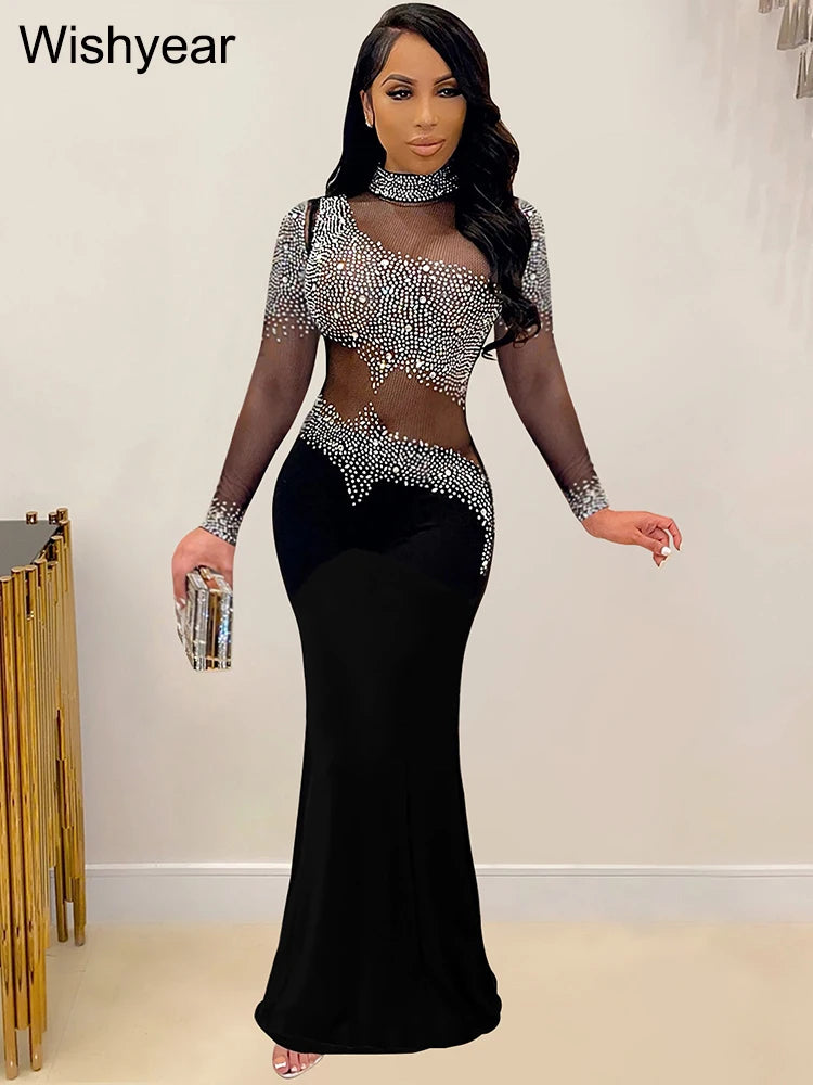 WishYear Rhinestone Mesh Mermaid Dress