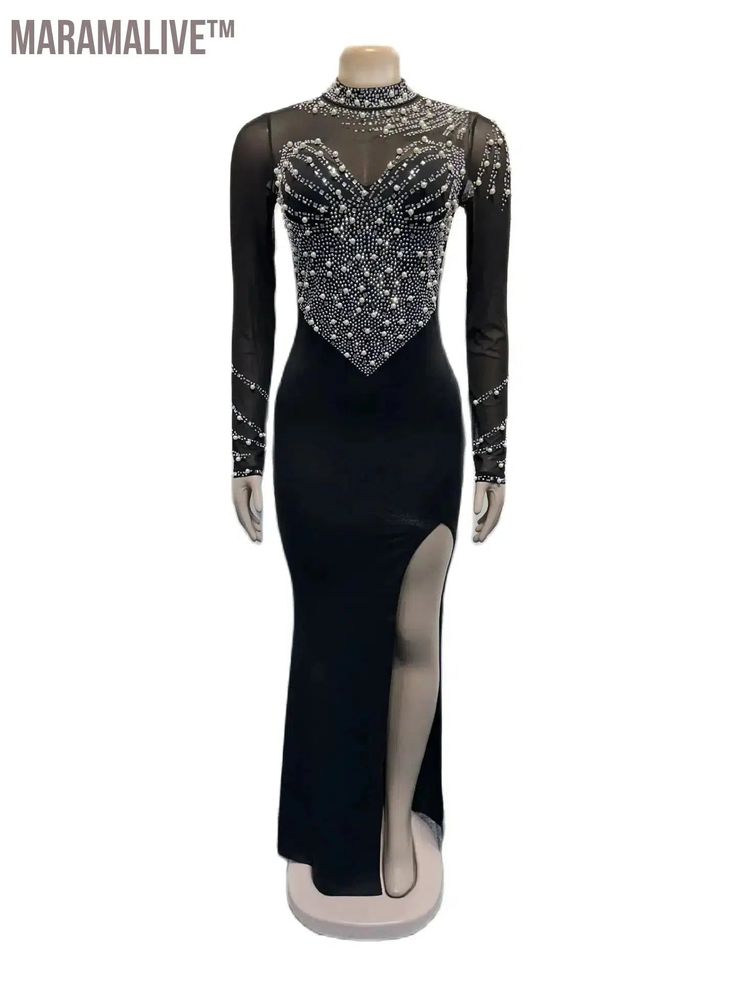Pearl Party Dress Female Diamond Sheer Mesh - stylishhomedecor2024.com