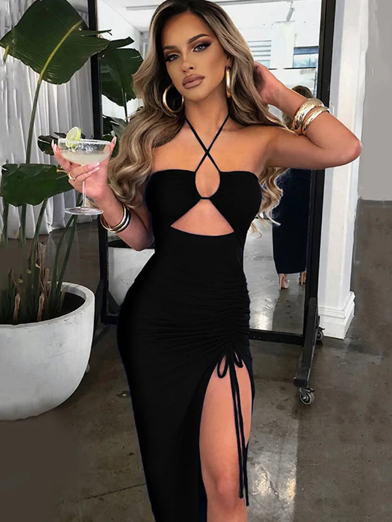 Sleeveless Sexy Female Midi Backless Dresses Slim Night Club Party Women'S Dress Bodycon Vestidos Elegantes Para Mujer - stylishhomedecor2024.com