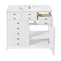 36" Bathroom Vanity with Ceramic Sink - Solid Wood