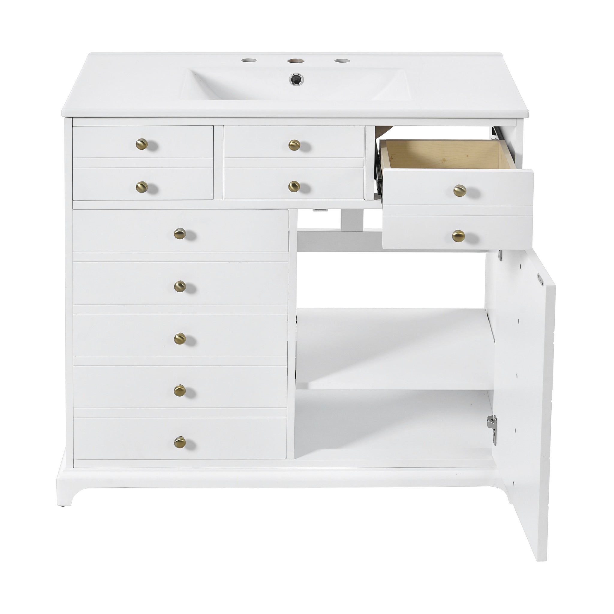 36" Bathroom Vanity with Ceramic Sink - Solid Wood