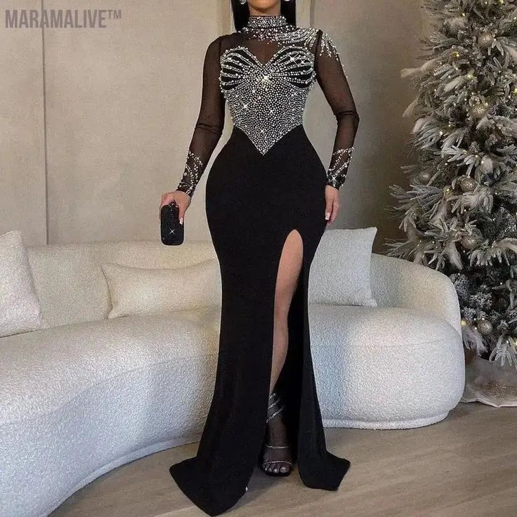 Pearl Party Dress Female Diamond Sheer Mesh - stylishhomedecor2024.com
