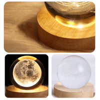 3D Crystal Ball LED Night Light Glowing Planetary Galaxy Lamp for Home Bedrom Desk Creative Decor Gift Planet Moon Bedside Lamp - stylishhomedecor2024.com