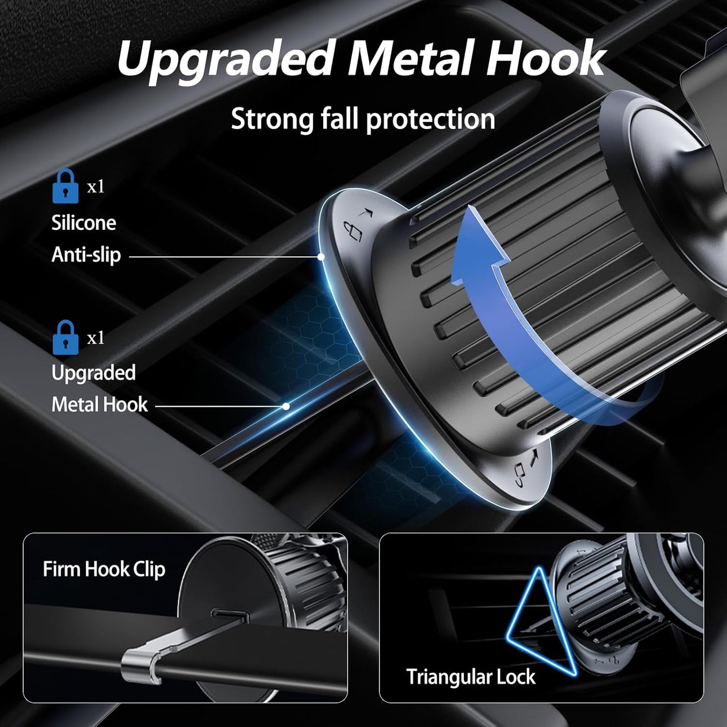 MagSafe Car Mount with 360° Flexible Rotation and Enhanced 20X Strong Magnets, Upgraded Metal Hook, Hands-Free Phone Holder Compatible with iPhone 16/15/14/13/12 Series, Black