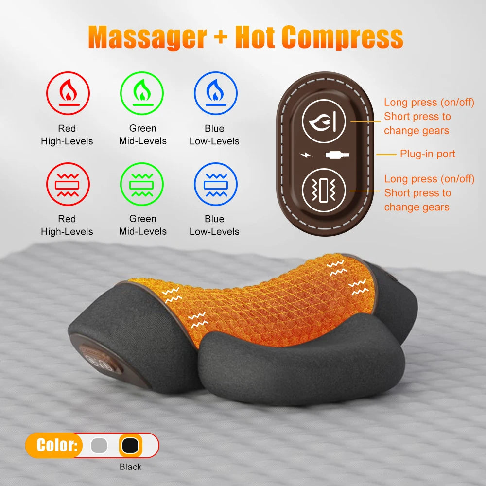 3 in 1 Neck Massager Cervical Pillow Hot Compress Vibration Massage Neck Traction Relax Pillow Spine Support Massager Tools