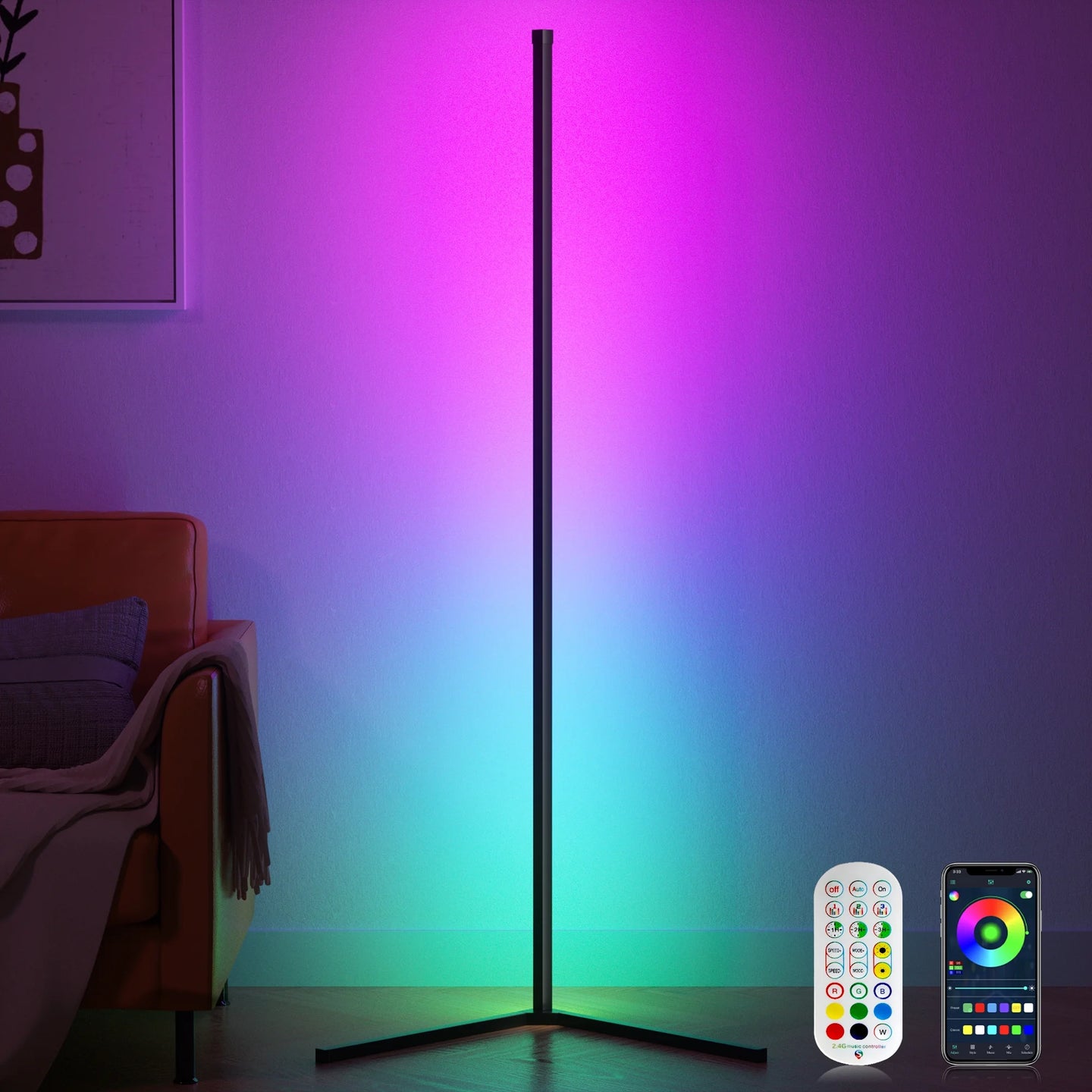 Led Corner Floor Lamp, Smart RGB Floor Lamp with App&Remote, 16 Million Colors Changing, Music Sync, Modern Corner Led Light for Bedroom Living Room and Gaming Room, Timing&Schedule - stylishhomedecor2024.com