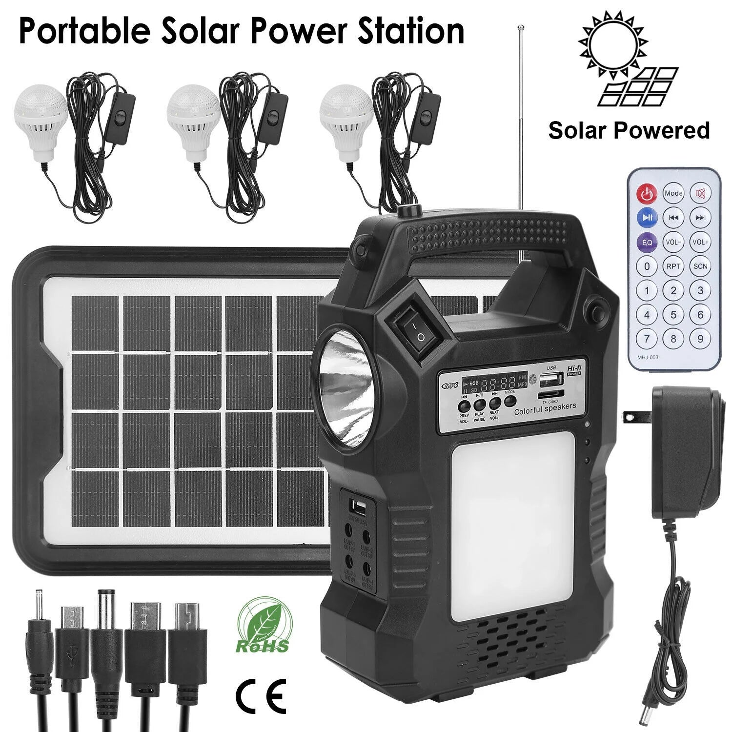 Solar Generator Portable Power Station with Solar Panel, 8000Mah Battery 3 LED Bulbs Flashlights Fm Radio for Home Outdoors Camping Travel Emergency - stylishhomedecor2024.com