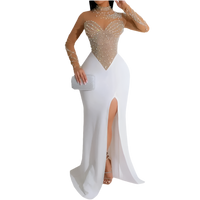Plus Size Pearl Party Dress Female Diamond Sheer Mesh Clothing Evening Luxury Club Outfit 2024 Spring Elegant Pretty Women Dress