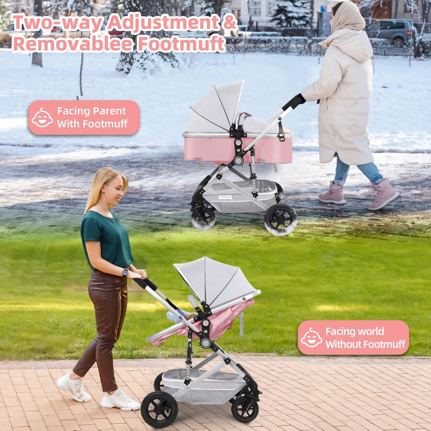 Baby Stroller, Foldable Baby Stroller Reversible Bassinet, Travel Stroller for Newborn Baby, Khaki - stylishhomedecor2024.com