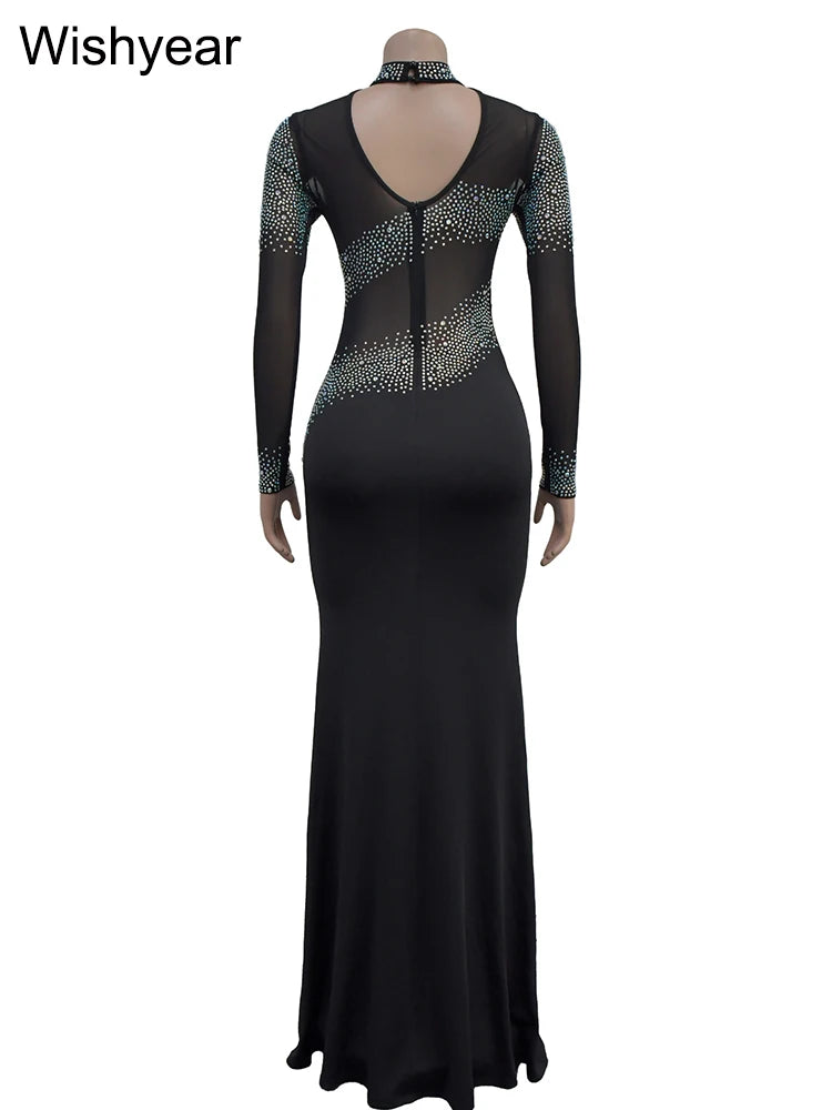 WishYear Rhinestone Mesh Mermaid Dress