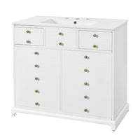 36" Bathroom Vanity with Ceramic Sink - Solid Wood